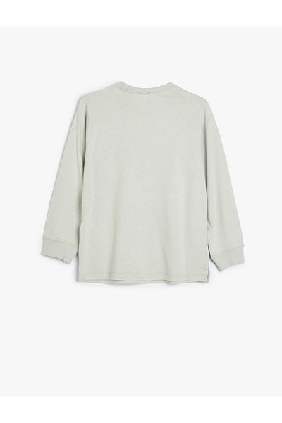 Koton Tricou din bumbac cu mânecă lungă, cu slogan imprimat, cu gâtul crepus