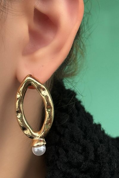 TAKIŞTIR Gold Color Stone Detailed Earrings (Pair)