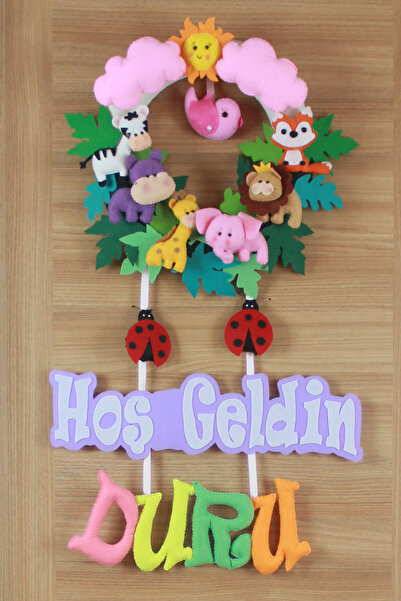 Renkli Hayallerim Duru İsimli Safari Bebek ve Hastane Odası Hoşgeldin Kapı Süsü