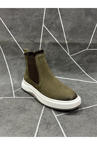 NYZ Haki Yeşil Hakiki Nubuk Deri Chelsea Bot