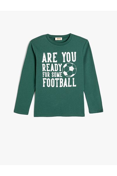 Koton Tricou cu mânecă lungă din bumbac imprimat cu temă fotbal - Gât crew
