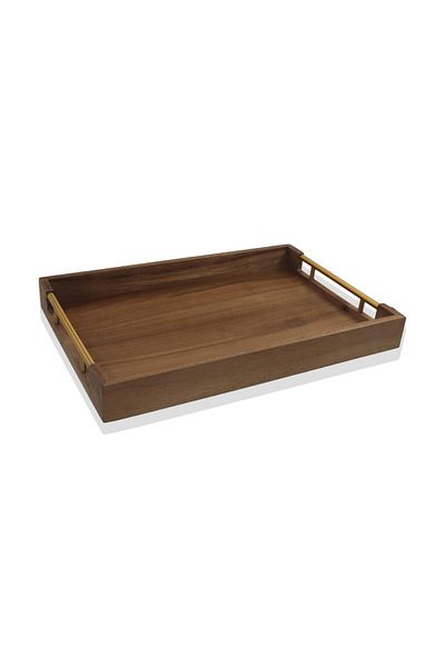 The Mia Natura Acacia Metal Handled Tray Gold 45X30X5 cm