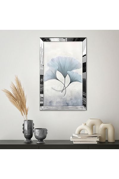 Zevahir Mobilya Dekorasyon Pictură unică MDF cu desen abstract cu frunze albe minimaliste cu cadru din plexiglas cu oglindă argintie