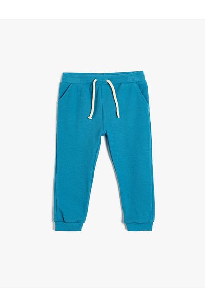 Koton Pantaloni de trening cu textura din bumbac - Model de baza cu cravata in talie
