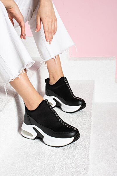 ShoeTek Fortunata Γυναικεία Sneakers Skubu Υφασμάτινο Μαύρο Δερμάτινο