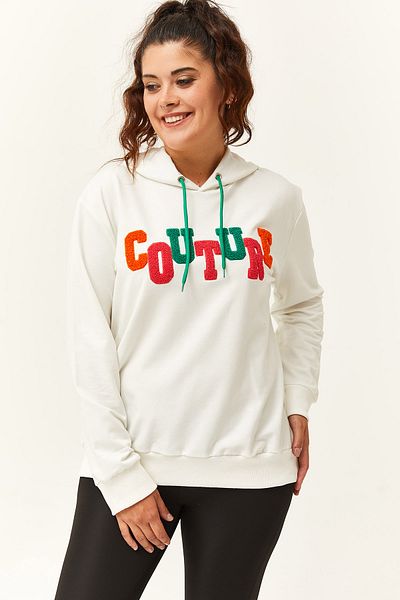 Ebsumu Women's Plus Size Couture Written White Sweatshirt
