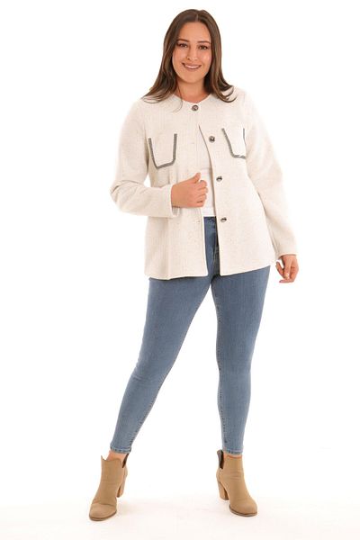 Metpoint Trend42plus Large Size Pocket Stone Printed Ecru Jacket