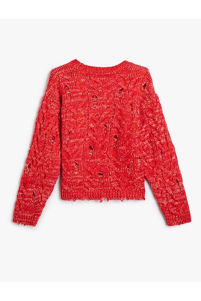 Koton Openwork Nine-Piece Round Neck Crop Sweater - Long Sleeve