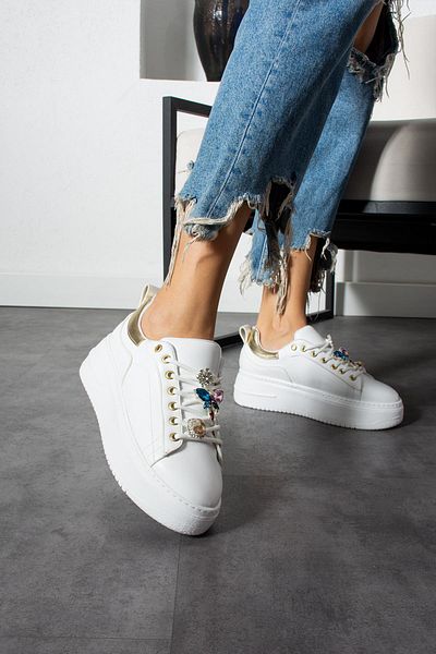 ShoeTek Maryse Γυναικεία Sneakers Lace-Up Stone Αθλητικά Παπούτσια Λευκό/χρυσό Δερμάτινο