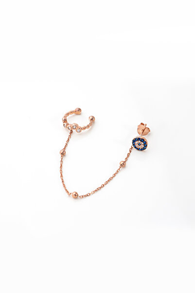 So CHIC... Nazar Figürlü 18 Ayar Rose Altın Kaplama Gümüş Kıkırdak Tek Küpe