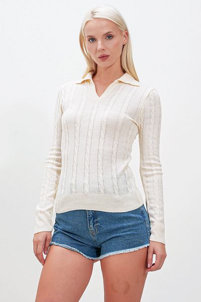 HAKKE Pulover de tricotaj cu gât polo deschis