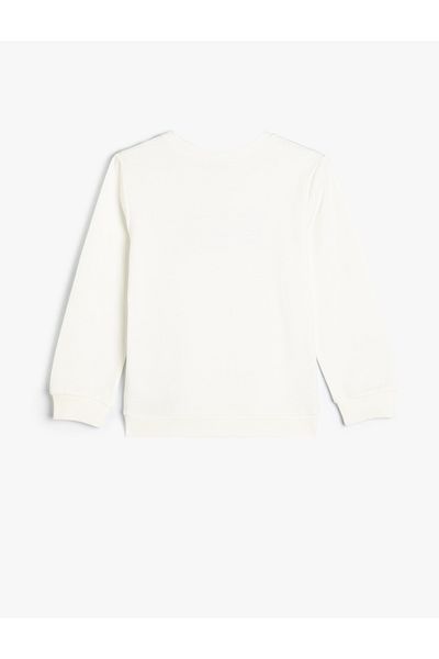 Koton Teddy Bear Printed Cotton Sweatshirt - Long Sleeve, Crew Neck Raised