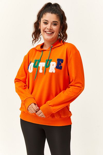 Ebsumu Large Size Couture Orange Written Sweatshirt