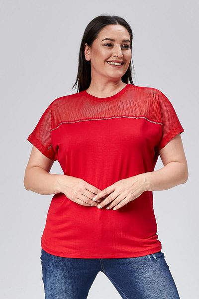 Ebsumu Red Plus Size Women's Blouse with Mesh Detail