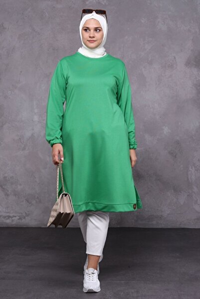 Ferace Large Size Women's Hijab Tunic Two Thread Long Green