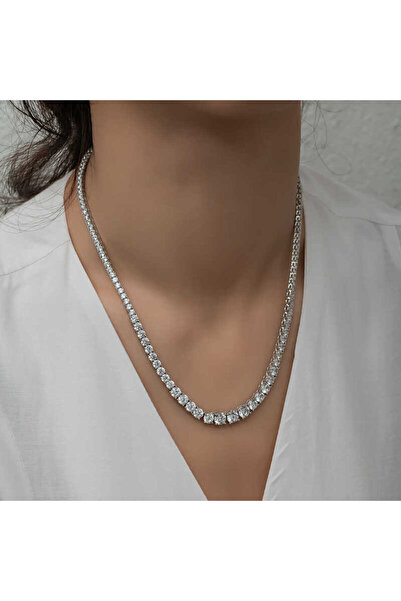 Genel Markalar Gümüş Süzme Beyaz Taşlı Su Yolu Kadın Kolye