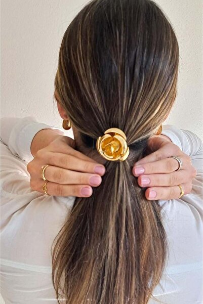 TAKIŞTIR Gold Color Rose Figured Metal Rubber Buckle