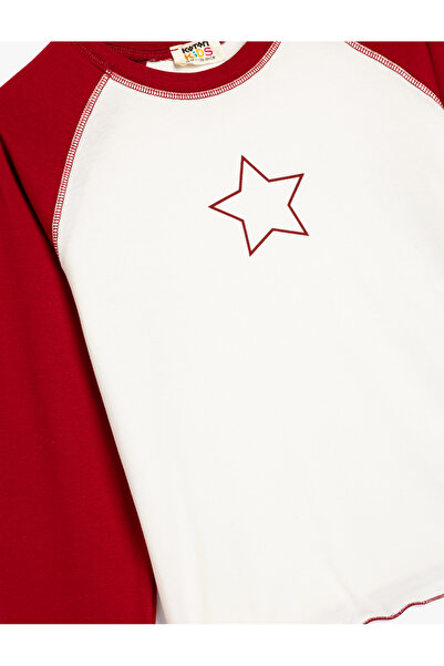 Koton Langarm-T-Shirt aus Baumwolle mit Sternenmuster – Rundhalsausschnitt