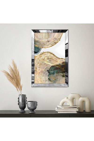 Zevahir Mobilya Dekorasyon Tablou unic din MDF cu model rotund galben minimalist cu cadru din plexiglas cu oglindă argintie