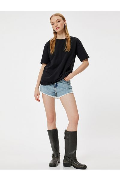 Koton Tricou de bază din bumbac cu mânecă scurtă cu decolteu