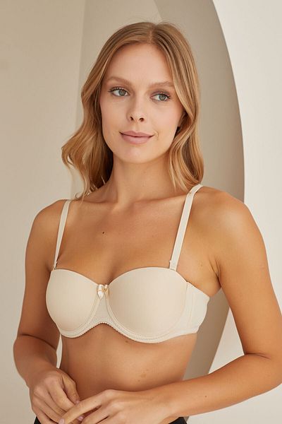 Cooqpoo Strapless Covered Unassisted Size 75-80-85-90 Bra Tan