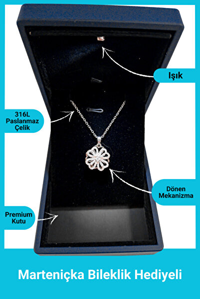 SeyCey.co Işıklı Premium Kutuda | Dönen Yonca Kolye | Gümüş Renk | 14 Şubat S...