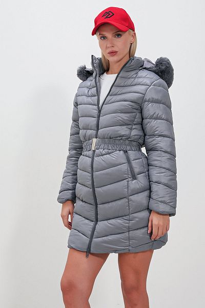 HAKKE Fur Detailed Hooded Belted Puffer Coat