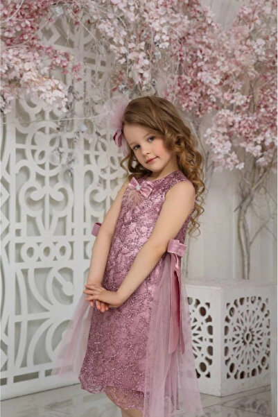 PİXİNADELUXE Toka Detaylı Payet Gübürlü Taşlı Kısa Çocuk Elbise