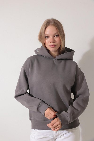 AMİDA Ankakuşu Embroidered - Hooded Anthracite Sweatshirt - 2437