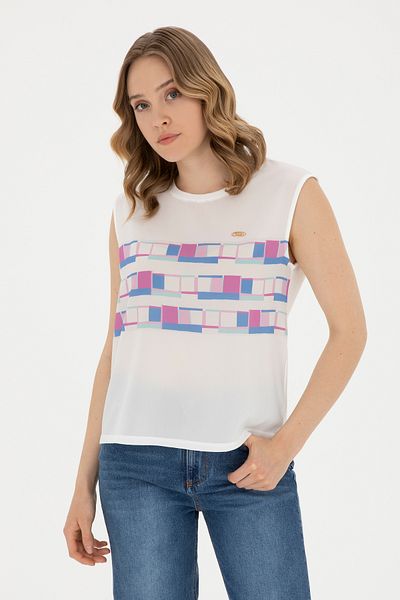 U.S. Polo Assn. Tricou de damă albastru închis cu decolteu 50281809 -VR032