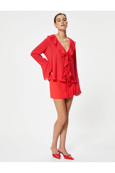 Koton Spanisches fließendes Longshirt – Rüsche und Bindeband