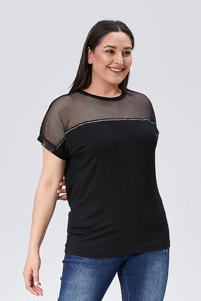 Ebsumu Μαύρη μπλούζα Plus Size - Διχτυωτή λεπτομέρεια