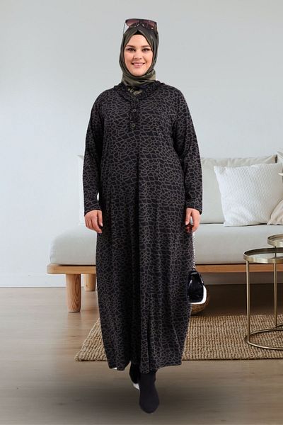 Ferace Large Size Clothing Leopard Patterned Hijab Dress Mother Khaki