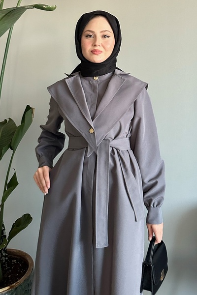 InStyle Gray Trench Coat with Belt and Bolero