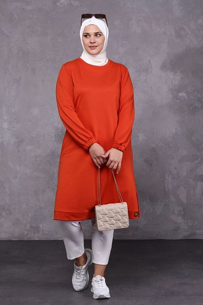 Ferace Orange Hijab Tunic - Large Size, Two Thread Women's Clothing
