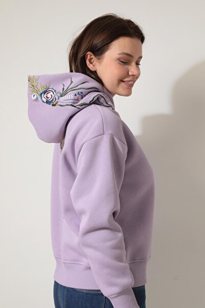 AMİDA Φούτερ με κουκούλα με ροζ κέντημα λιλά - 2430