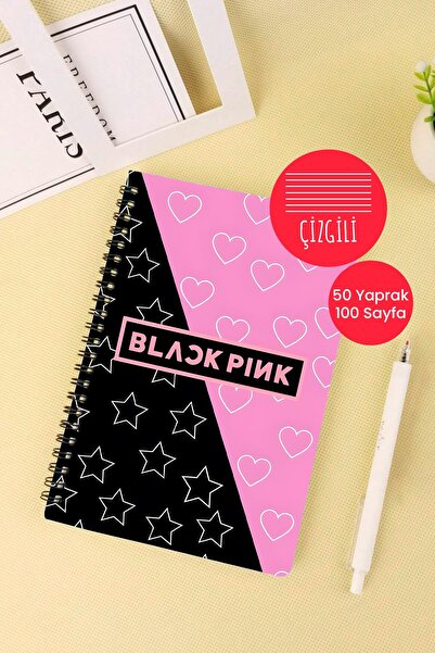 Anime Marketi دفتر مدرسي بحلقة A5 باللون الأسود والوردي 50 ورقة و100 صفحة - مسطر