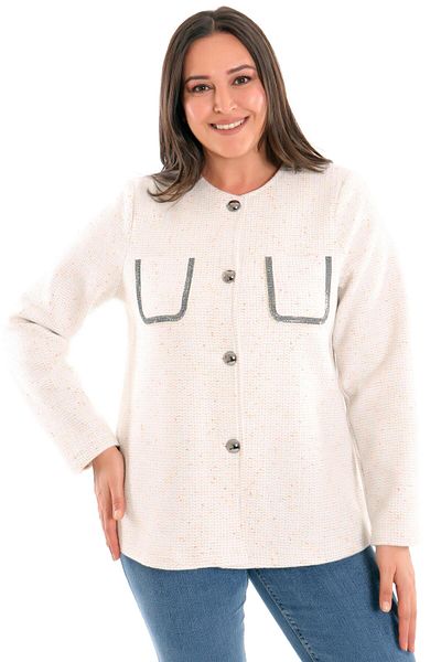 Metpoint Trend42plus Large Size Pocket Stone Printed Ecru Jacket