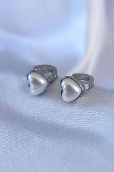 SeyCey.co 316L Steel Silver Color Pearl Heart Model Women's Earrings