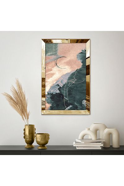 Zevahir Mobilya Dekorasyon Μοντέρνο Floral Blue Line Αφηρημένο Σχέδιο Μονό Τραπέζι MDF με χρυσό καθρέφτη από πλεξιγκλάς