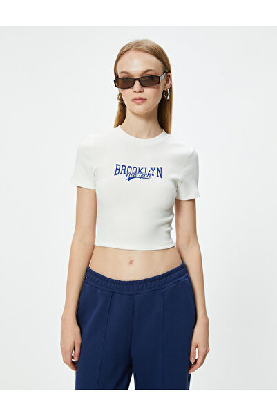 Koton College Printed Crop T-Shirt - Camisole, Slim Fit