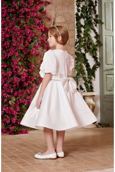 PİXİNADELUXE White Collar Detailed Girl's Evening Dress with Bow Back Bag and Crown Accessories