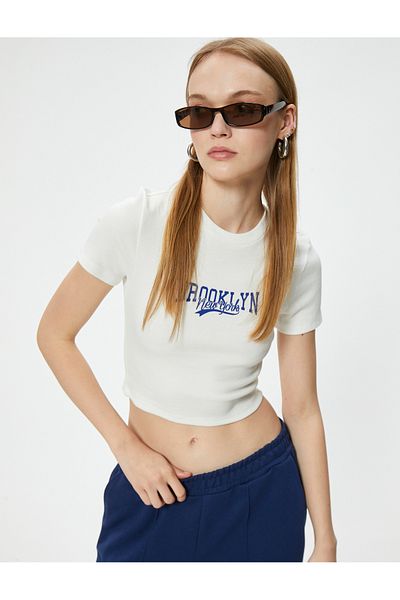 Koton College Printed Crop T-Shirt - Camisole, Slim Fit