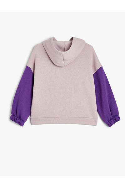 Koton Cotton Hooded Crop Sweatshirt - long Sleeve and Slogan Printed