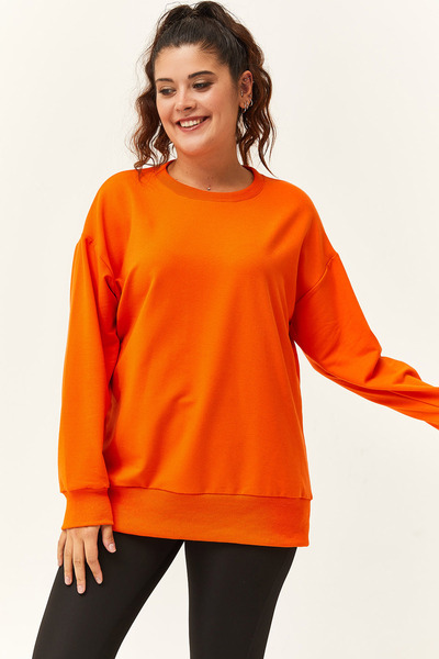 Ebsumu Plus Size Women's - Orange Basic Sweatshirt