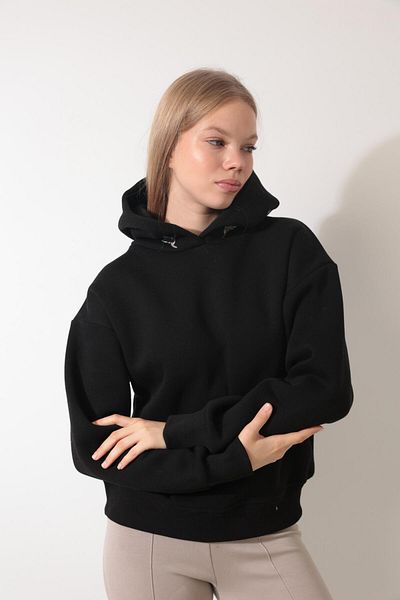 AMİDA Black Hooded Sweatshirt with Ankakuşu Embroidery - 2437
