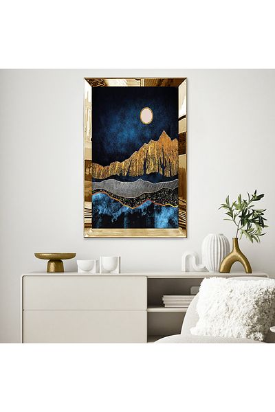 Zevahir Mobilya Dekorasyon Χρυσό καθρέφτη πλαστικό πλαίσιο Night View Χρυσό κίτρινο μπλε αφηρημένο σχέδιο Μονό επιτραπέζιο MDF