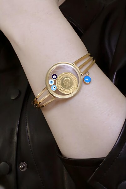 Yıldız Kuyumculuk 22 Ayar Çeyrek Altınlı  Şeffaf Çerçeveli Çelik Bileklik