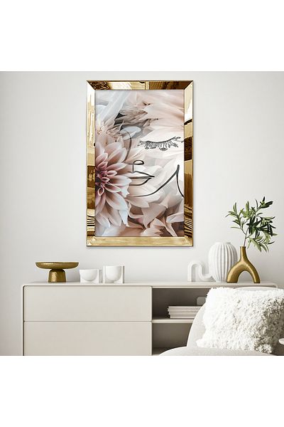 Zevahir Mobilya Dekorasyon Μοντέρνο Floral Pink Abstract Σχέδιο Μονό Τραπέζι MDF με χρυσό καθρέφτη από πλεξιγκλάς