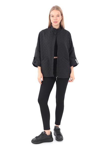 le mardi Black Quilted Coat - Oversize, Pocketed and Zippered, Lined